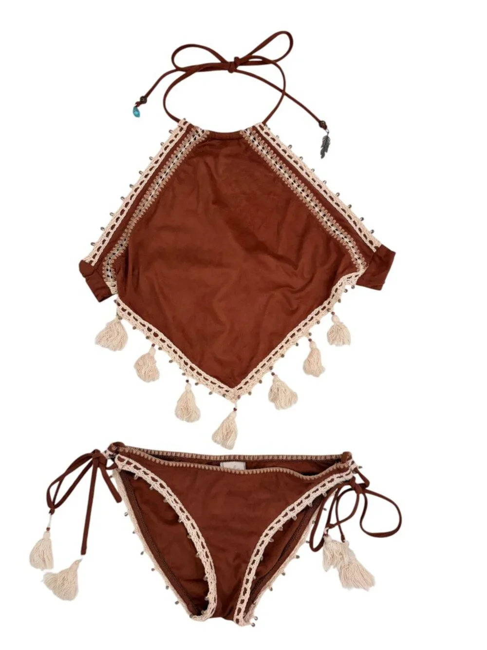ALE ALESSANDRA tassel fringe faux suede bikini sz M